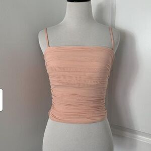 Express Pink Body Contour Mesh Cropped Cami Small